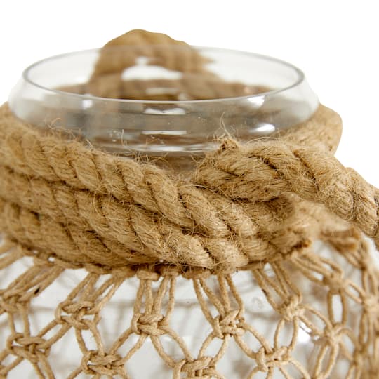 Brown Glass Coastal Lantern, 12" x 7" x 8"
